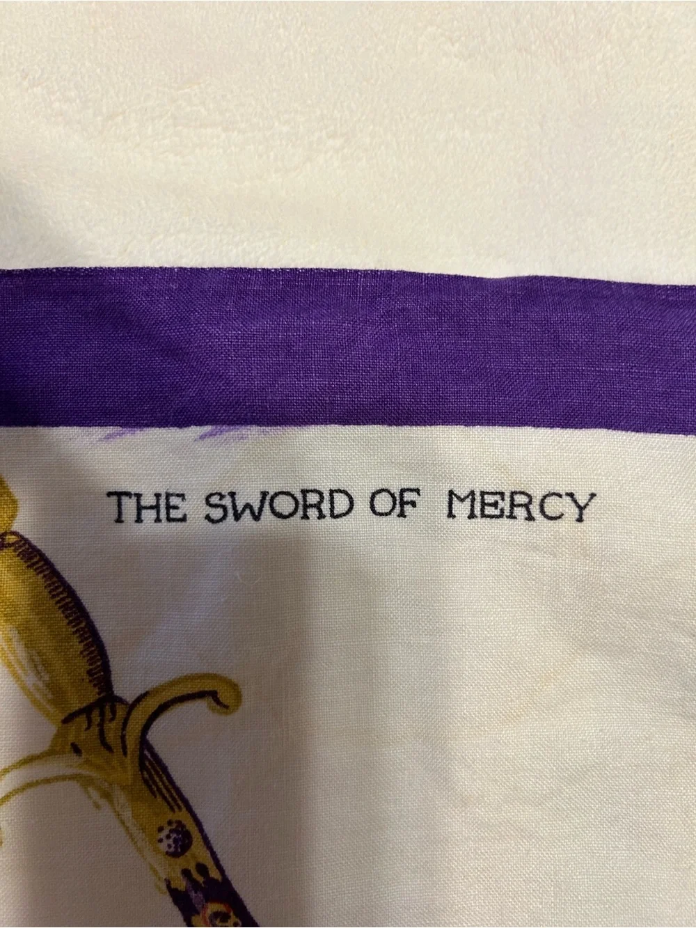 Vintage 50s Symbols of Royalty Linen Tea Towel - Purple & White.